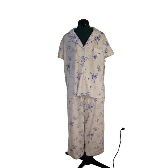 NWT ! LOFT Sleep Blue & White Floral Pajama Set Women’s Size L - Picture 1 of 4